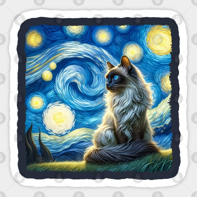 Balinese Starry Night Inspired - Artistic Cat Sticker by starry_night